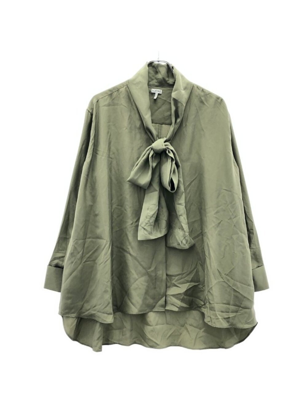 Loewe Anagram Embroidery V-neck Bow Tie Blouse Green 36